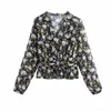 Za dot mesh print blouse kvinnor långärmad elastisk midja chiffong skjortor kvinna mode front falsk knapp vinatge topp 210602