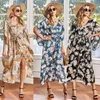 Badpak Cover Up Kaftan Jurk Beach Outsions 2021 Vestido de Playa Verano Para Mujer Design Zomer Hals Print Hoge Taille Dames Badmode