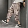 Calças masculinas de linho harém masculinas cintura elástica sólida streetwear joggers 2021 folgadas calças casuais de virilha baixa