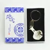 10sets High Quality Chinese style key chain key ring Unique Blue and White Porcelain Key Holders Souvenir Favors Gifts for Small Business