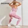 SALSPOR Seamless Booty Legging Gym Two Piece Set Workout Activewear Athletic Sports Pants Push Up Fitness Stretchy 211216