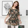 Loose Chiffon Shirt Female Summer Womens tops and blusa Half Sleeve Round Neck Flowers Fashion Blouses Shirts 820C 210420