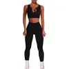 Женские две части штаны 2 бесшовные ребристые резервуар высокие талии брюки йоги набор женщин тренировки наборы длинные фитнес спортивные одежды