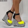 Sandals KOLNOO Real Pictures Handmade Ladies Wedges Heel Peep-Toe Patchwork Leather Sexy Summer Evening Party Fashion Shoes