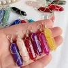 Gouden zilveren draadomslag Chakra Stone Point Pendulum Pendant Healing Crystal Reiki Charms voor ketting sieraden maken amethistroze kwarts