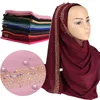 Été dames rose rouge plaine en mousseline de soie perle perlée Hijab écharpe Echarpe femmes musulmane tête cheveux écharpes Bufandas