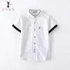 Gfmy försäljning barn tröjor casual solid 100% bomull kortärmad pojke skjortor för 4-12 år studenter bär i skolan 210713