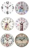 12-calowe zegary ścienne Drewniane Drewniane Wydruki Kolor Rustykalny Horloge Kwarcowy Mechanizm Mechanizm dla Europejskiej Retro Zegar Okrągły Projekt