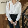 yitimuceng偽2枚シャツ女性特大ボタンアップキャミストップス韓国のファッションブラウス長袖ホワイトブルースプリング210601