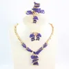 Afrikanska pärlor smycken set kvinnor guld färg kristall bröllopsfest halsband armband örhänge ring fin smycken set h1022