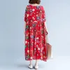 Johnature Casual Floral Print Summer Sukienka Luźne Kobiety O-Neck Krótki Rękaw Wygodne bawełniane Linny Vintage Dresses 210521