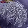 Lyxig bladblomma diamant tiara lång barock kristall brud huvudbonad krona strass med bröllop smycken hår tillbehör di5073491