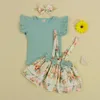 Kläder uppsättningar 0-24m Sommar Toddler Babyflickor Kläder Ställ 3 st CBJet Solid Ribbed Bomull Bodysuit Toppar Floral Kjol Headband Outfit