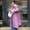 [EAM] Women Purple Pu Leather Big Size Long Trench Lapel Long Sleeve Loose Windbreaker Fashion Spring Autumn 1DD6458 21512