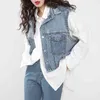 [EAM] femmes blanc irrégulier Denim grande taille Blouse revers à manches longues coupe ample chemise mode printemps été 1X25500 210512