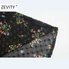 Zevity Automne Femmes Mode V Cou Floral Imprimer Bureau En Mousseline De Soie Midi Robe Nouvelles Dames Chic À Manches Longues Marque Parti Robe DS4540 210409