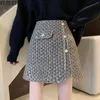 WERUERUYU Vintage Plaid Tweed Skirts Women Winter Elegant Single-Breasted Short Mini Skirt High Waist Female A-line Skirt 210608