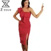 Frauen Kleid Rüschen Unregelmäßige Off Schulter Schwarz Weiß Rot Plus Größe Asymmetrie Sexy Sommer Kleidung 210524