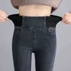 Winter Plus Samt Dünne Baumwolle Jean Elastische Weiche Verdickte Leggings Große Größe Knöchel-Länge Halten Warme Hosen Frauen Kleidung 211130