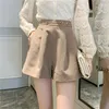 Summer Women's Khaki Shorts Female Elegant High Waist Straight Zipper Pockets Casaul Loose OL Style Lady 210428