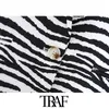 Traf女性のファッションシングルボタン動物プリントブレザーコートビンテージ長袖ポケット女性の上着シックなベステフェムミ210415