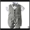 Vendita Crossborder Factory Summer Childrens Dress Boy Ha Yi Gentleman Manica corta Baby Body Fake Two Vest Creeper R8H24 Pagliaccetti Kbas1