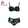 Andzhelika Green Print Bikini Set Women Bandage Mesh Mid-Waist Bikinis Two Pieces Swimwear 2021 Beach Bathing Suits Swimsuits 210319