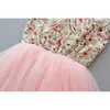 Groothandel Pasen meisje prinses jurk beige bloemen midden kalf lengte roze gaas backless zoete kinderkleding 2-7Y HH001 210610