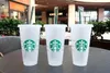 Starbucks 24 oz / 710 ml Diosa de la sirena Vaso de plástico Reutilizable Paja Leche Té Tazas de agua fría DHL gratis