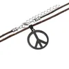 Anhänger Halsketten 2021 schwarzer Edelstahl Hohlloch Friedensanhänger für Männer lieben Hippie Punk lange echte Leder Halskette Je1956879