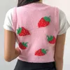 Sweet Strawberry Padrão Rosa Sweater Colete Mulheres Y2K Estética Sem Mangas De Malha Cute Crop Top Autumn Preppy Style Jumper 210415