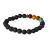 Bracelets Muti-Color Mens Lava Noir 7 Chakra Balance de guérison Berce Bracelet pour femmes Reiki Prière Yoga Stones Perles, Strands
