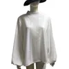 Повседневная твердая рубашка для женщин стойки воротник вспышки с длинным рукавом ruched прямые свободные блузки женские весенние мода стильный 210531