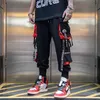 Joggers Spodnie Cargo dla Mężczyzn Casual Hip Hop Hit Kolor Kieszonkowy Spodnie męskie Spodnie Dresy Streetwear Wstążki Spodnie Techwear 211008