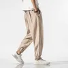 Men's Cotton Linen Streetwear Loose Joggers Pants Men 2021 Autumn Striped Oversize Harem Pants Male Fashion Trousers X0723