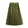 Streetwear Femmes Vert Satin Longues Jupes Mode Dames Taille Haute Jupe Causal Femelle Chic Tigres Imprimer Plissé 210427