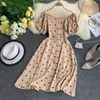 Summer Off The Shoulder Dress Women Slim A-line Puff Sleeve Dot Printed Robe Femme Korean Ladies Vintage Beach Dresses 210525