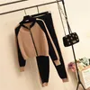 Casual two-piece sweater cardigan jacket women autumn womens knitted suit fashion baseball sports zip top and pants set 210819