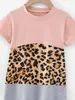 Abito a T-shirt leopardato tagliato e cucito per bambine da bambina LEI