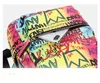 2021 Kadın Lady Sport Açık Sırt Çantası Sıradan Moda Graffiti Baskı Mektubu Yaz Rhombus Kafes Zinciri Çanta Çantası Renkli fermuar