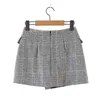 Spring Vintage Office Ladies Double-breasted Plaid Short Suit Jacket Cropped Tops + High Waist Mini Skirts Women 210514