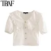 Traf Femmes Sweet Fashion Button-up Blouses recadrées Vintage Peter Pan Collier à manches courtes Chemises féminines Blusas Chic Tops 210415