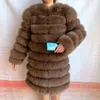 Vinter Varm Kvinnor Coat Natural Fox Fur Real Jacket Långärmad Avtagbar 4In1 Long 210927