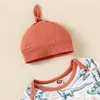 2021 0-18m Casua Spädbarn Boy Kläder Set Whale / Dinosaur Print Långärmad T-shirt + byxor med fickor + hatt våren höst 3st