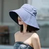 Chapeaux de seau noir pour femmes Summer Summer Beach Sunde-face Sunscreen Protection anti-UV extérieure