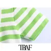 Traf Women Sweet Fashion Striped Croped Sticked Bluses Vintage Square Collar Kort ärm Kvinnliga skjortor Chic Topps 210415