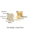 Real Gold Plated 925 Sterling Silver Stud Earring Hip Hop Cubic Zirconia Square Heart Love Polygon Earrings Studs for Men Women Bling Diamond Rapper Jewelry Gifts