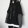 Fake 2 Pcs Harajuku Hoodies Women Clothes Plaid Patchwork Vintage Sweatshirts Fleece Warm Sudaderas Mujer 19187 210415