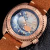 Montres-bracelets Abalone Sapphire Montre de plongée pour homme Kanagawa Cadran crâne noir Boîtier en bronze rétro Étanche à 200 m Lumineux NH35 Mouvement automatique