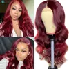 Allove 30 32 pouces 99j couleur perruque couleur bordeaux droite pré-épilée perruques de cheveux humains Transparent HD dentelle avant perruque vague de corps pour 7350432